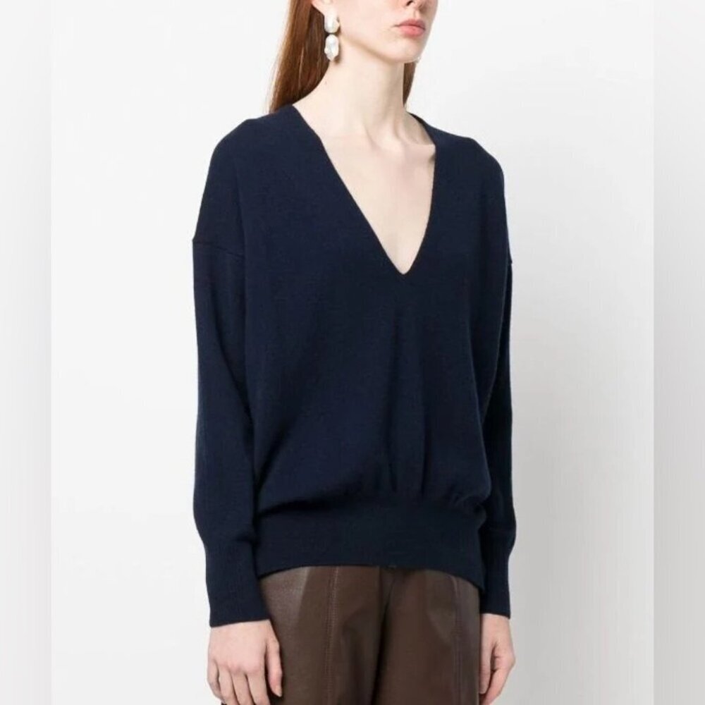 ** Vince 100% Cashmere Navy Deep V Tunic Sweater Size S - Picture 1 of 6